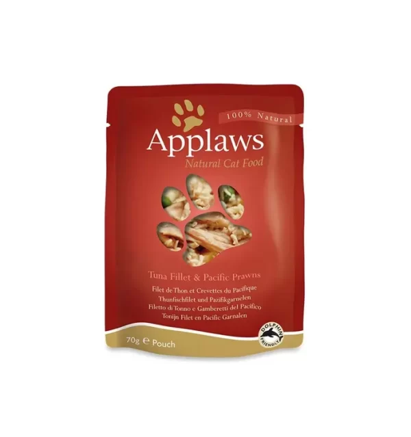 Applaws Cat Tuna with Prawn 70g Pouch are a convenient way to give your cat the highest quality meat protein